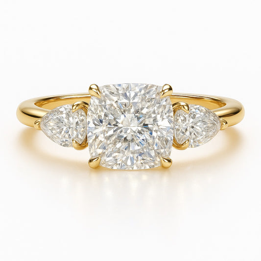 2 Carat Lab-Grown Trilogy Engagement Ring with Cushion-Cut Diamond 18k White Gold