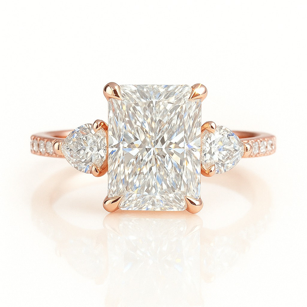 2 Carat Lab-grown Trilogy Engagement Ring 18k White Gold - Radiant Cut Diamond