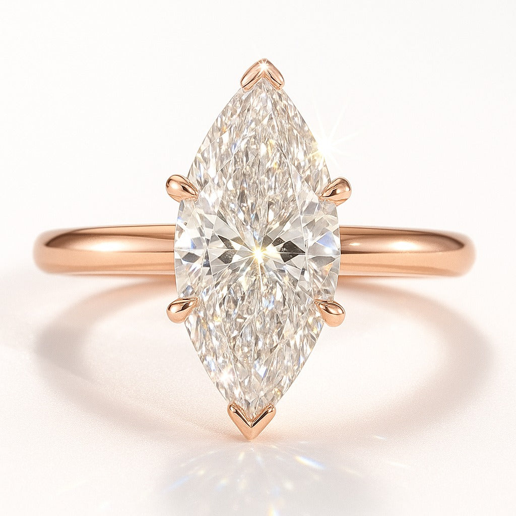 2 Carat Marquise Lab-Grown Diamond Solitaire Engagement Ring - 18k Yellow Gold