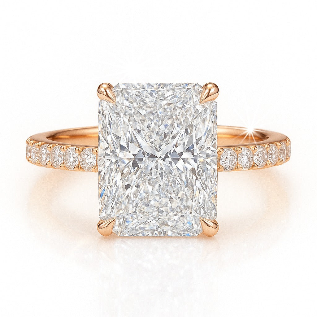 3.5 Carat Lab-Grown Diamond Band Engagement Ring 18k White Gold – Radiant Cut