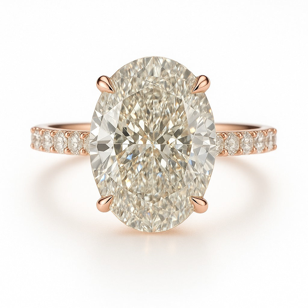 3.5 Carat Lab-Grown Oval Diamond Engagement Ring with Diamond Band