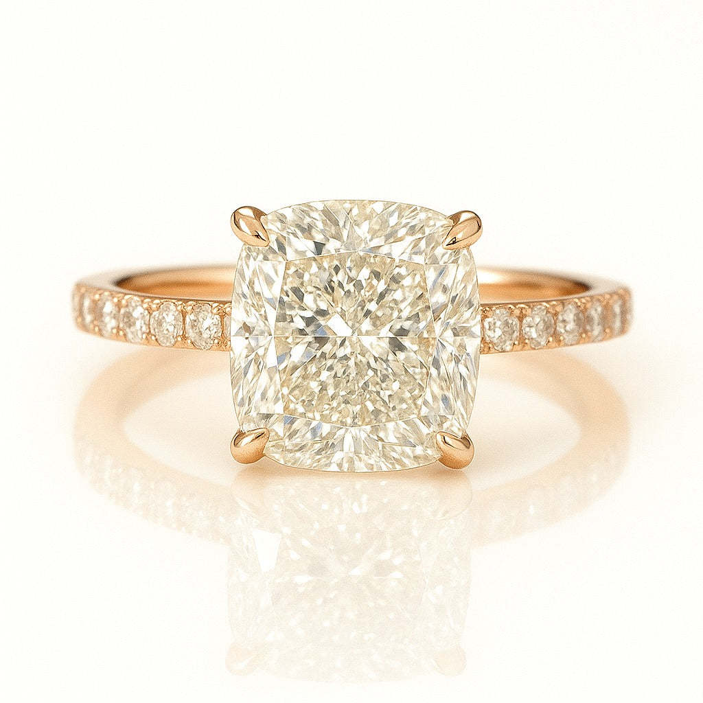 3 Carat Lab-Grown Cushion Diamond Engagement Ring Diamond Band – 18k White Gold