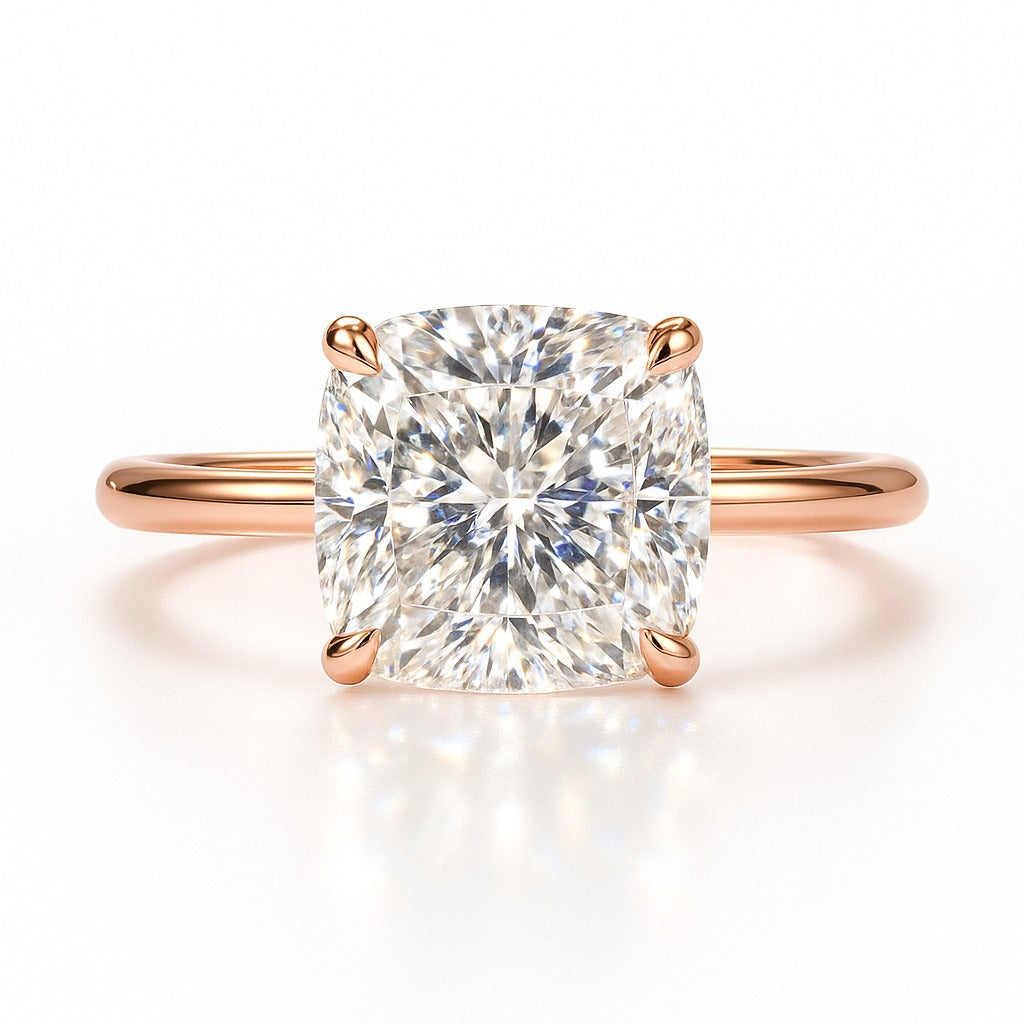 3 Carat Lab-Grown Cushion Diamond Solitaire Engagement Ring 18K Yellow Gold