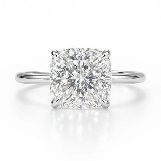 3 Carat Lab-Grown Cushion Diamond Solitaire Engagement Ring 18K Yellow Gold