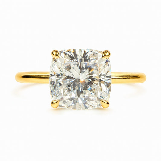 3 Carat Lab-Grown Cushion Diamond Solitaire Engagement Ring 18K Yellow Gold