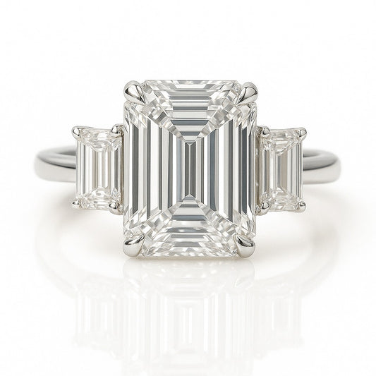 3 Carat Lab-Grown Emerald Diamond Trilogy Engagement Ring - 18k Yellow Gold