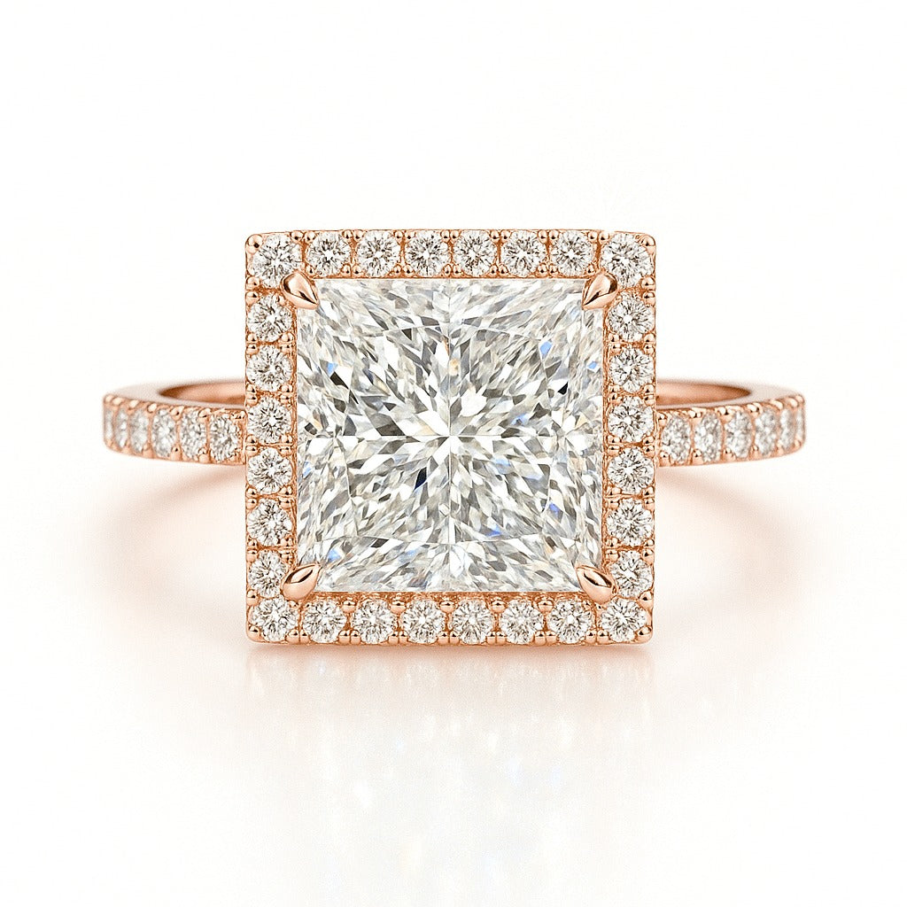 3 Carat Lab-Grown Halo Engagement Ring 18K White Gold – Princess Cut Diamond