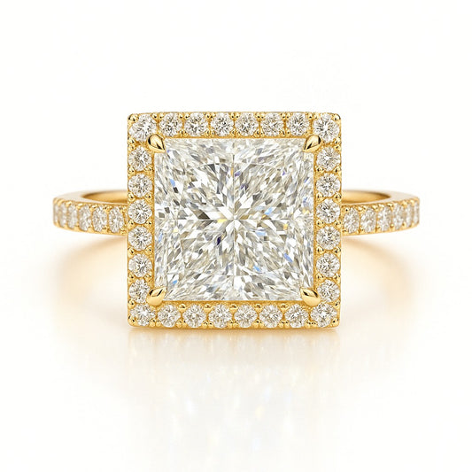 3 Carat Lab-Grown Halo Engagement Ring 18K White Gold – Princess Cut Diamond