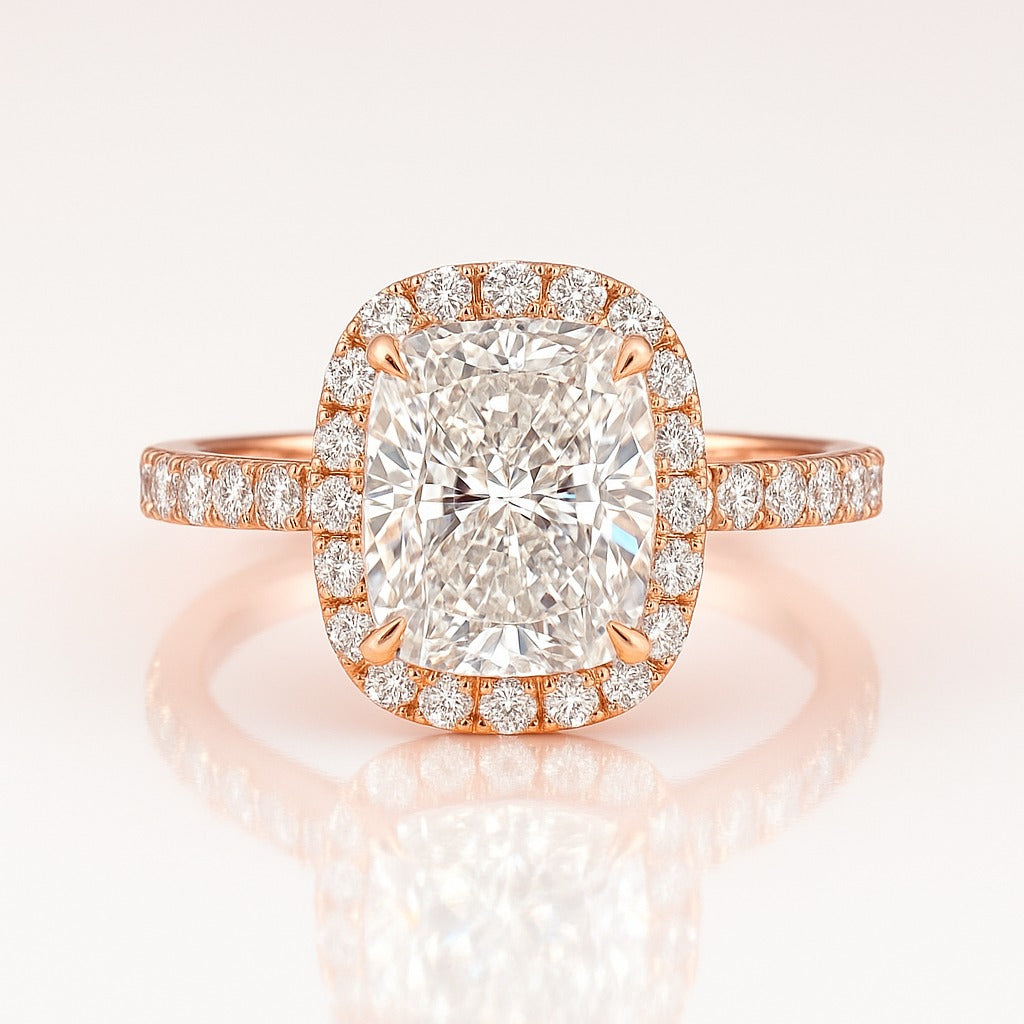 3 Carat Lab-Grown Halo Engagement Ring – Cushion Cut Diamond in 18k White Gold