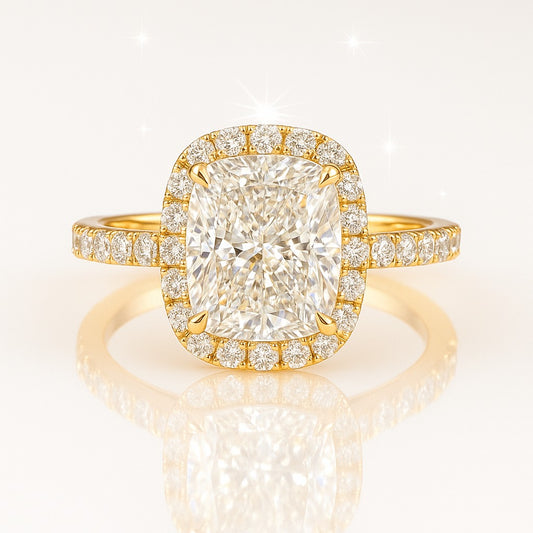 3 Carat Lab-Grown Halo Engagement Ring – Cushion Cut Diamond in 18k White Gold