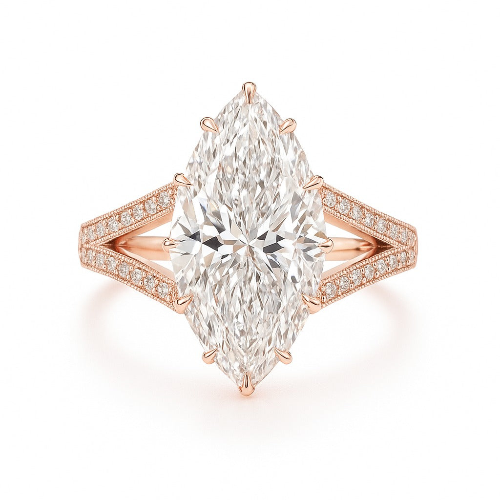 3 Carat Lab-Grown Marquise Diamond Band Engagement Ring in 18k Yellow Gold