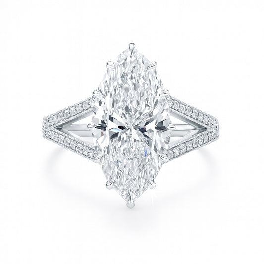 3 Carat Lab-Grown Marquise Diamond Band Engagement Ring in 18k Yellow Gold