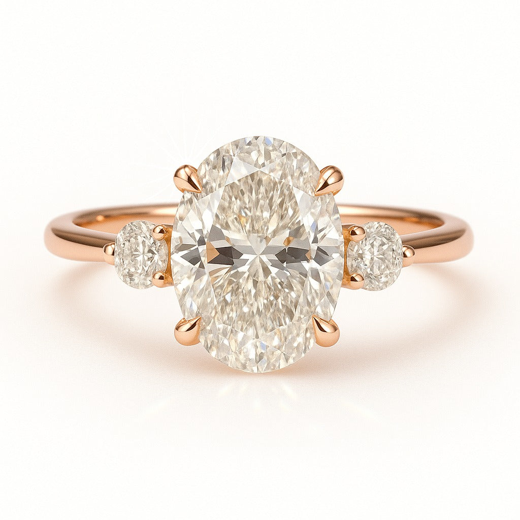 3 Carat Lab-Grown Oval Diamond Trilogy Engagement Ring