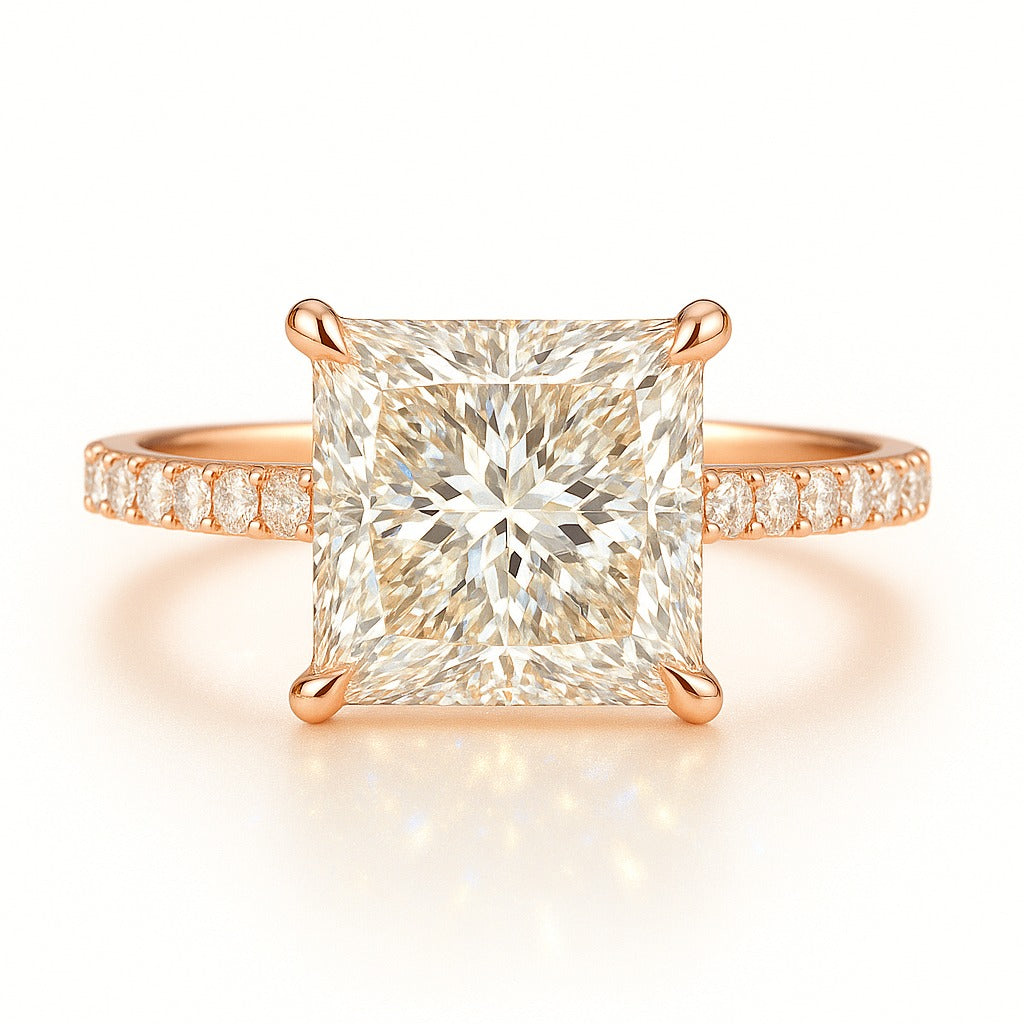 3 Carat Lab-Grown Princess Cut Diamond Band Engagement Ring - 18k White Gold