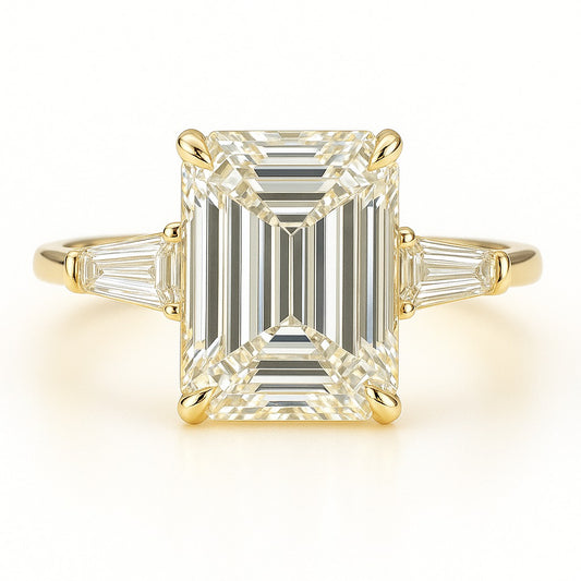 3 Carat Lab-Grown Trilogy Engagement Ring – Emerald Cut Diamond - 18k White Gold