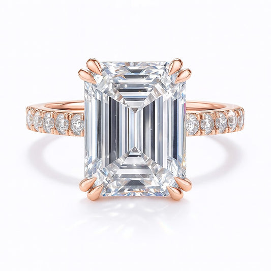 4 Carat Lab-Grown Emerald Diamond Band Engagement Ring - 18k White Gold