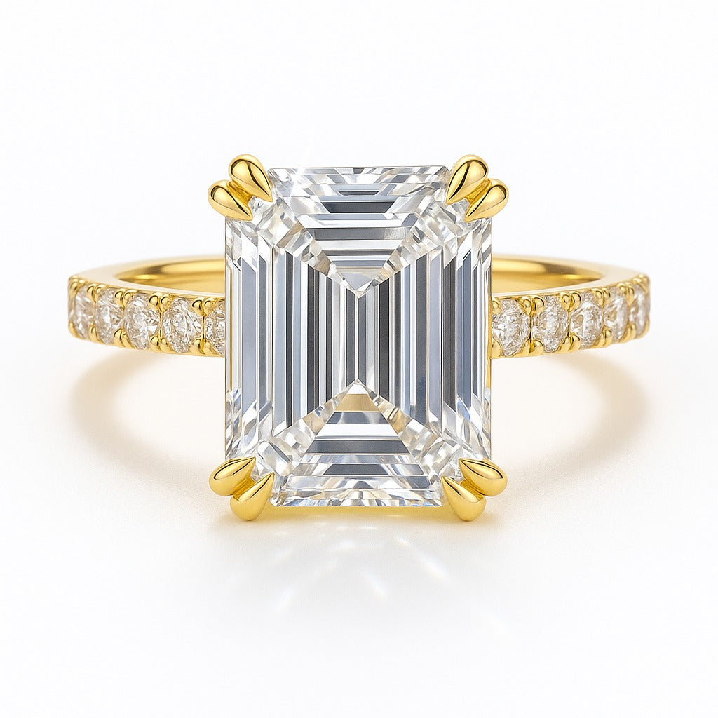 4 Carat Lab-Grown Emerald Diamond Band Engagement Ring - 18k White Gold