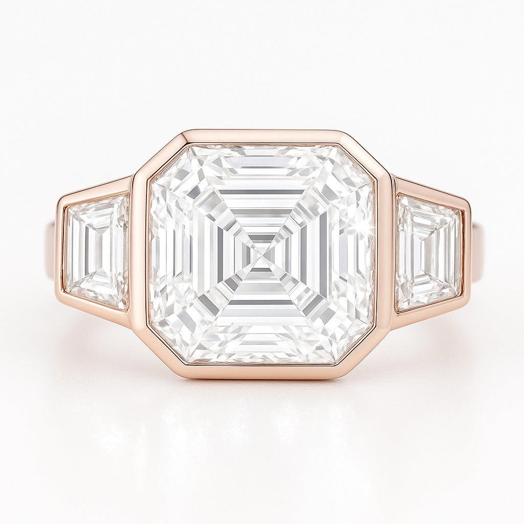 4 Carat Lab-Grown Trilogy Engagement Ring 18k White Gold – Asscher Cut Diamond