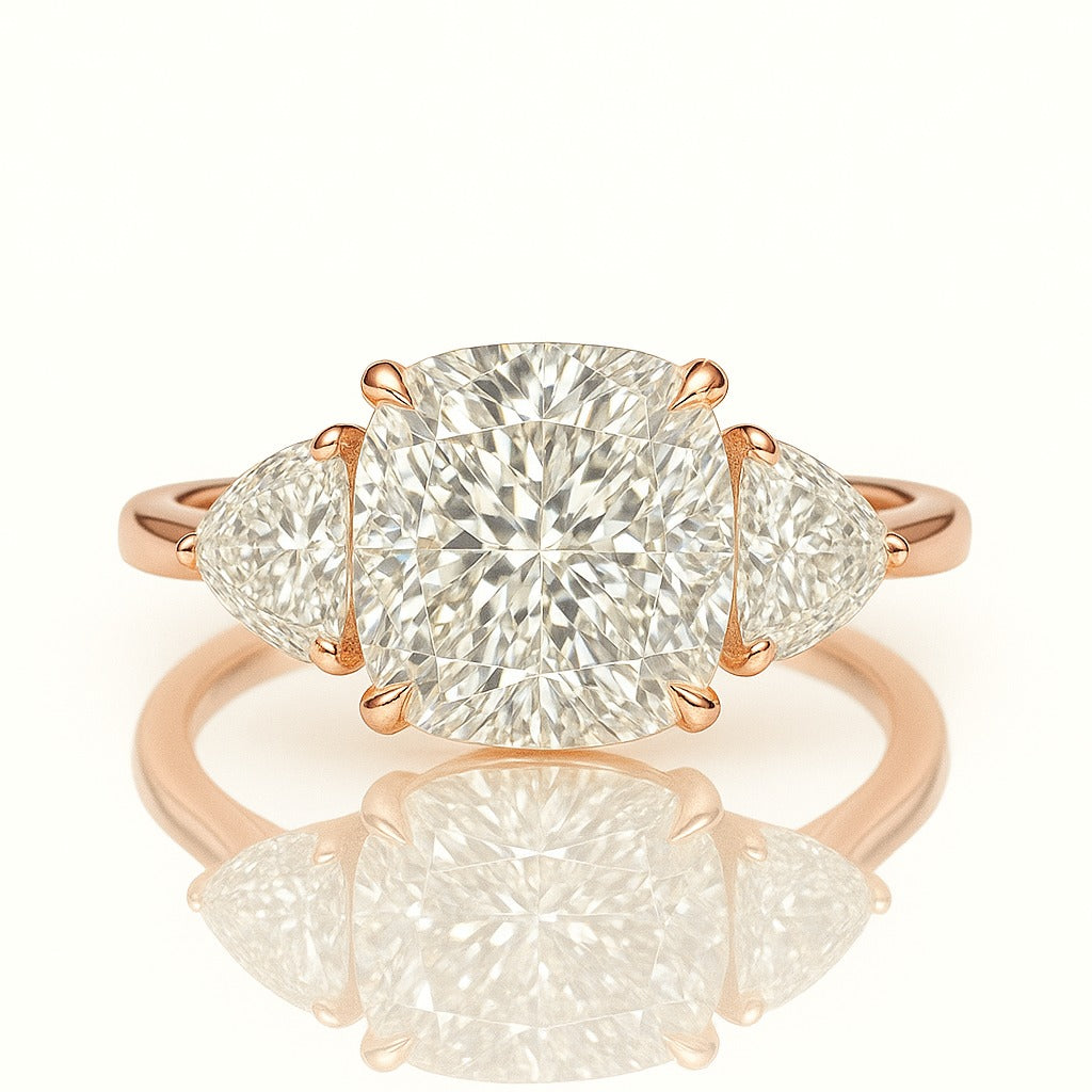 4 Carat Lab-Grown Trilogy Engagement Ring – Cushion Cut Diamond 18k White Gold