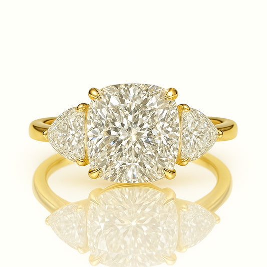 4 Carat Lab-Grown Trilogy Engagement Ring – Cushion Cut Diamond 18k White Gold