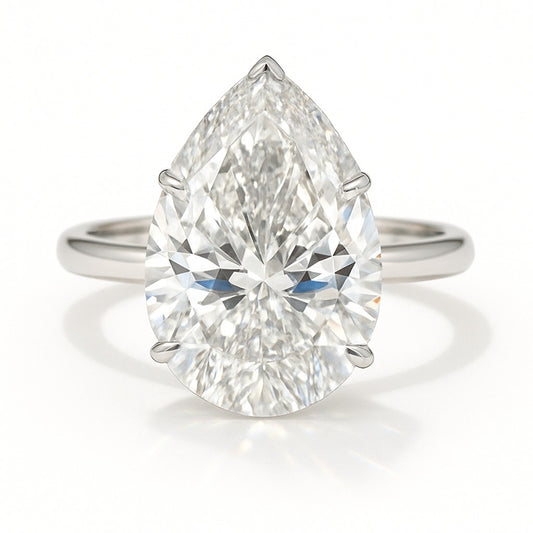 4 Carat Pear Lab-Grown Solitaire Engagement Ring - 18k Yellow Gold
