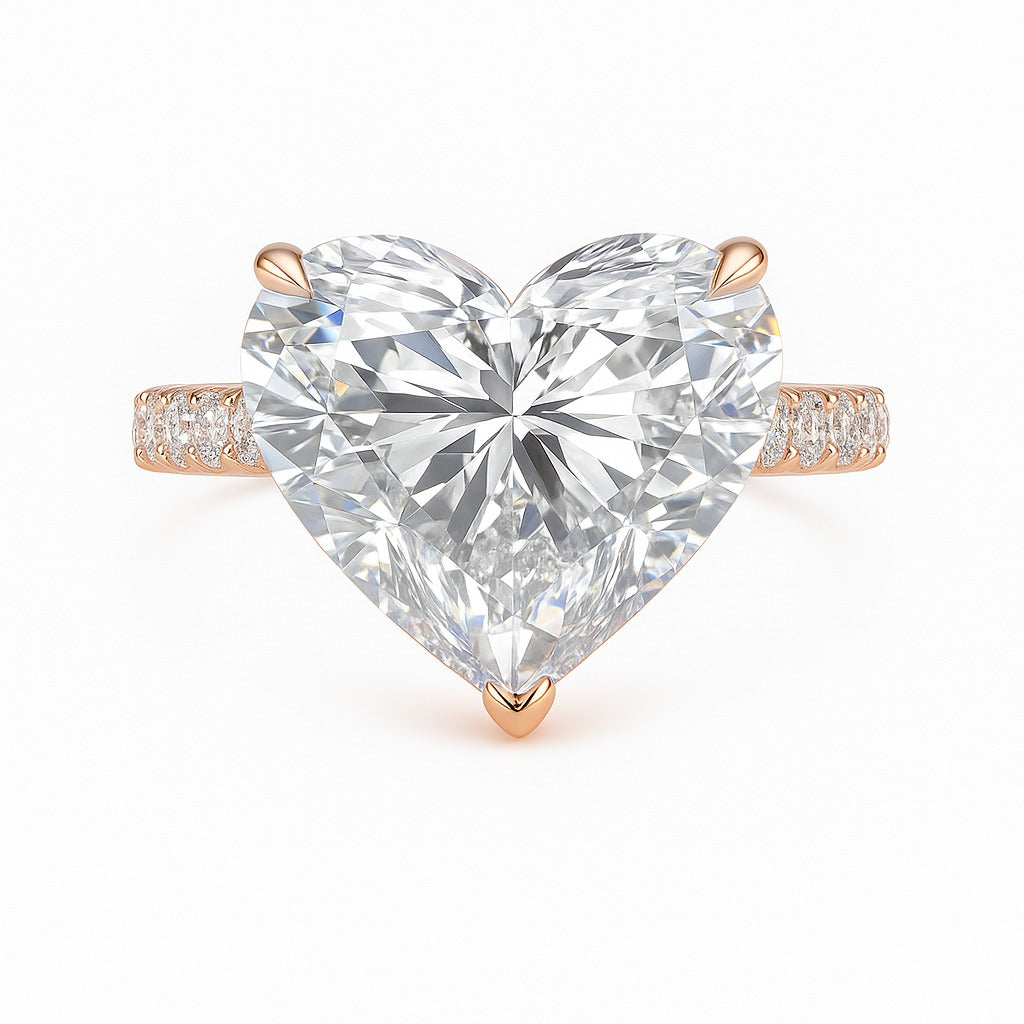5 Carat Lab-Grown Heart Diamond Band Engagement Ring - 18k White Gold