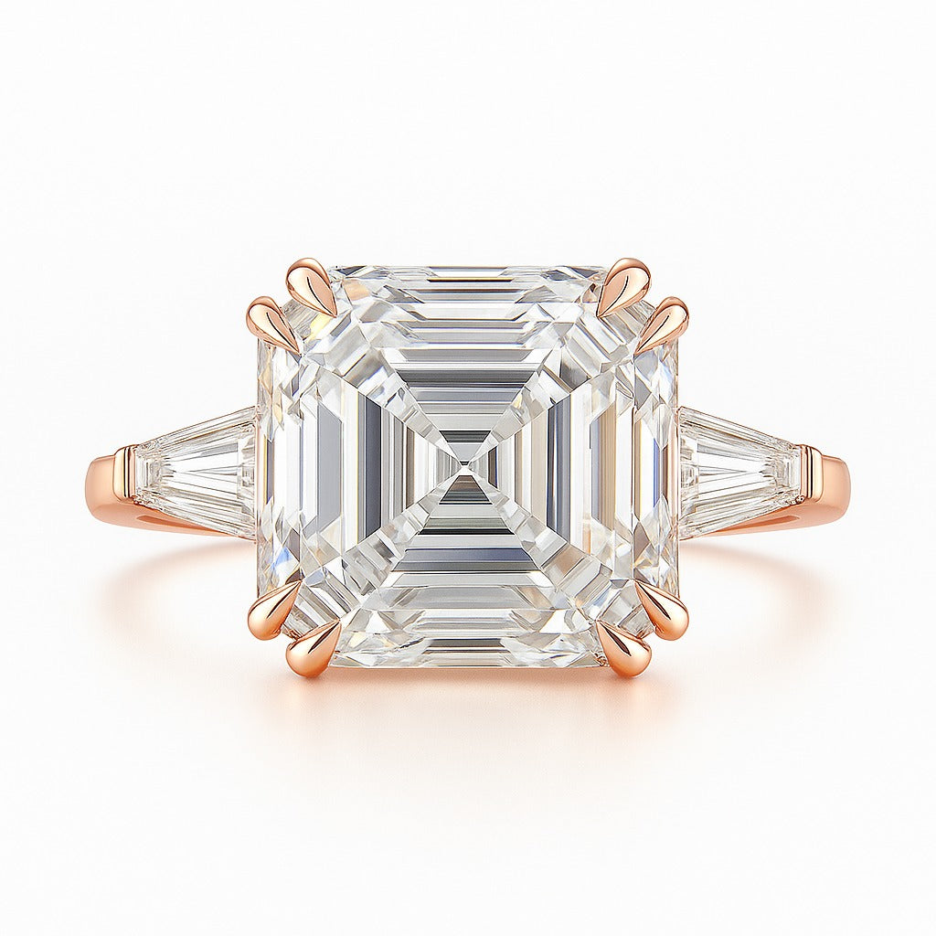 5 Carat Lab-Grown Trilogy Engagement Ring 18k White Gold – Asscher Cut Diamond