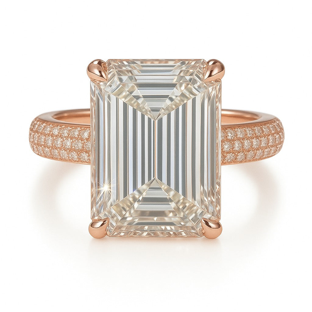 6 Carat Lab-Grown Emerald Cut Diamond Band Engagement Ring - 18K White Gold