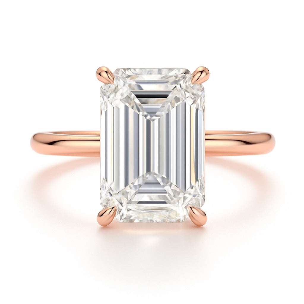 7 Carat Lab-Grown Emerald Cut Diamond Solitaire Engagement Ring - 18k White Gold