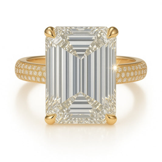 8 Carat Lab-Grown Emerald Cut Diamond Band Engagement Ring - 18k White Gold