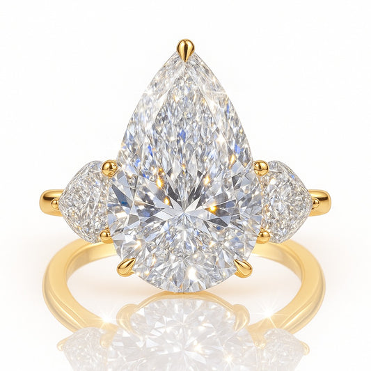 8 Carat Lab-Grown Pear Diamond Trilogy Engagement Ring - 18k White Gold