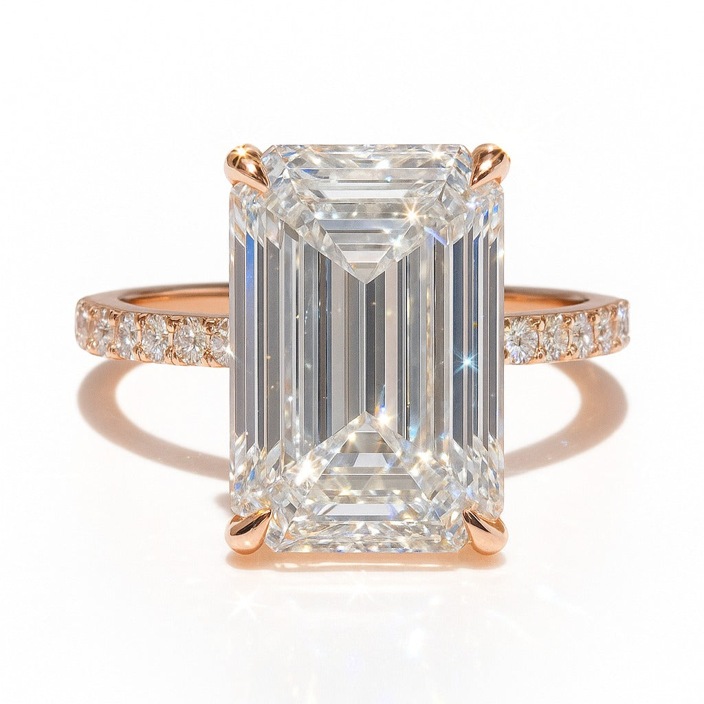 9 Carat Lab-Grown Emerald Cut Diamond Band Engagement Ring – 18K White Gold