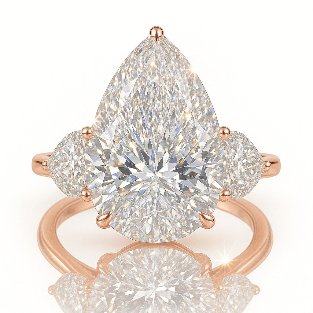 9 Carat Lab-Grown Pear Diamond Trilogy Engagement Ring - 18k White Gold