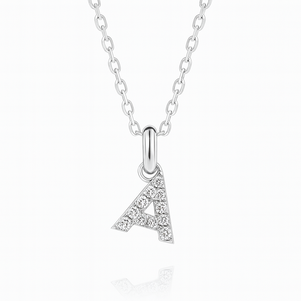0.13ct - A Letter Pendant - White Gold