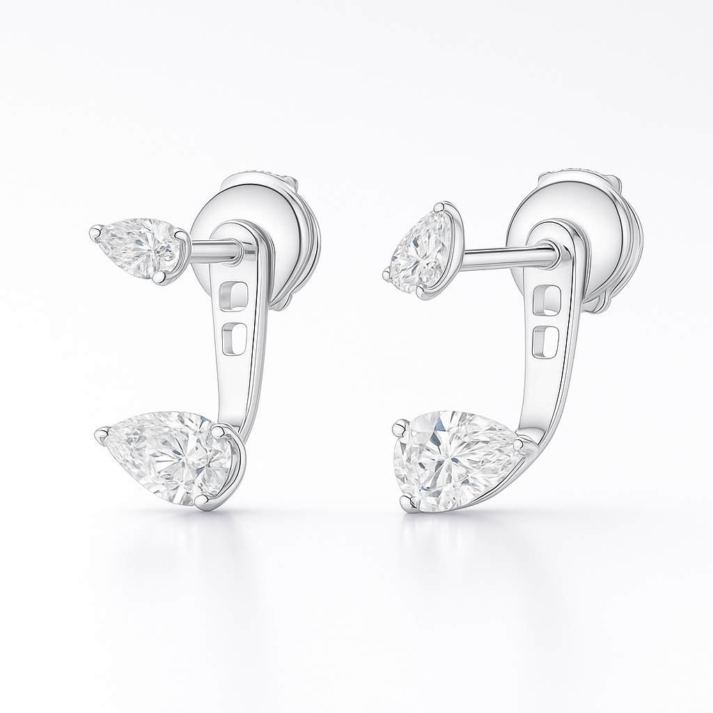 Angled Pear Shaped Diamond Slider Earrings - 18K White Gold