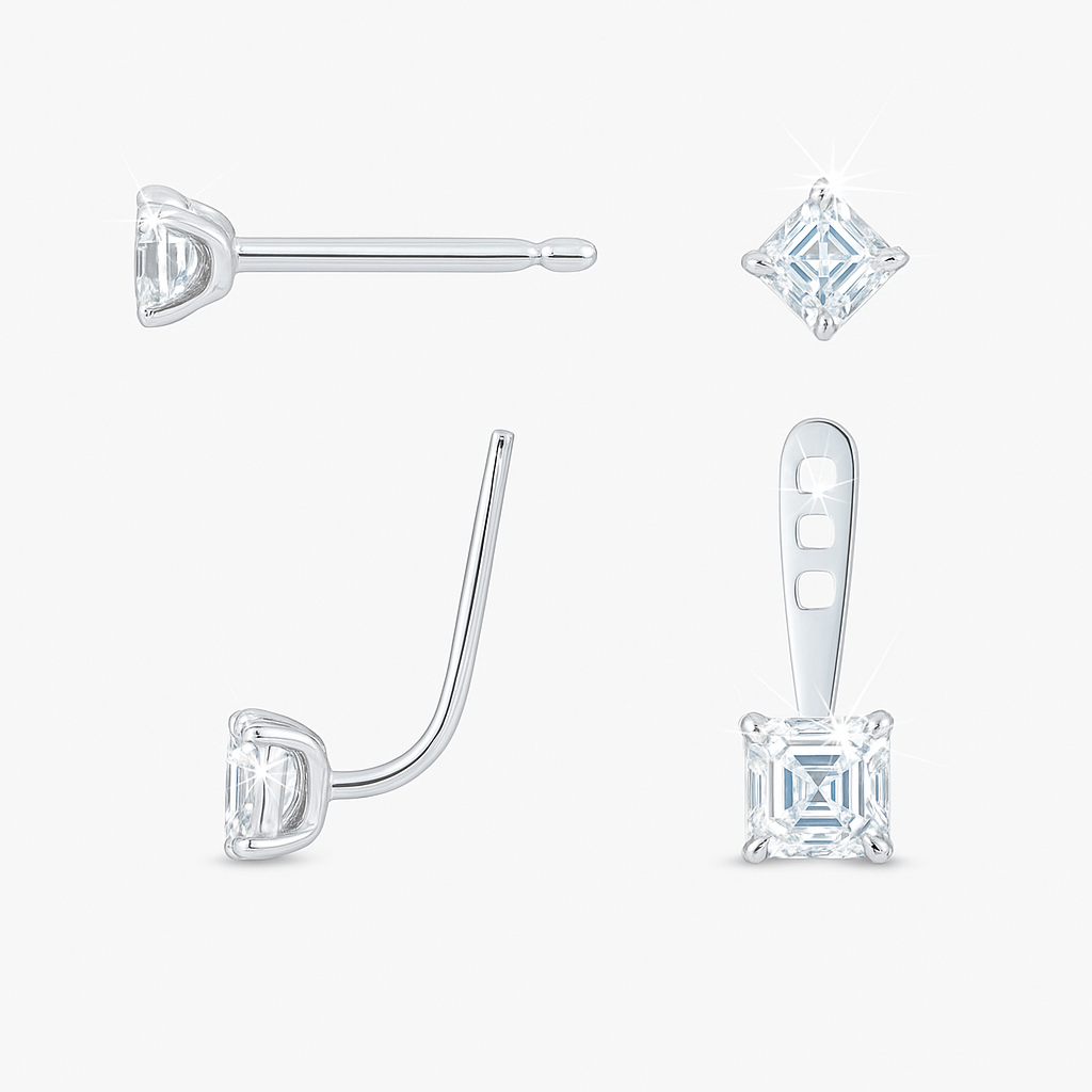 Asscher Shaped Diamond Slider Earrings – White Gold