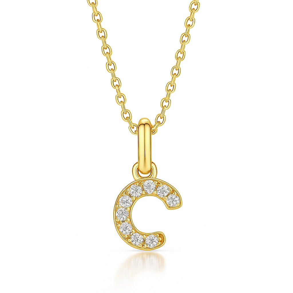 0.13ct - C Letter Pendant – 18k Yellow Gold