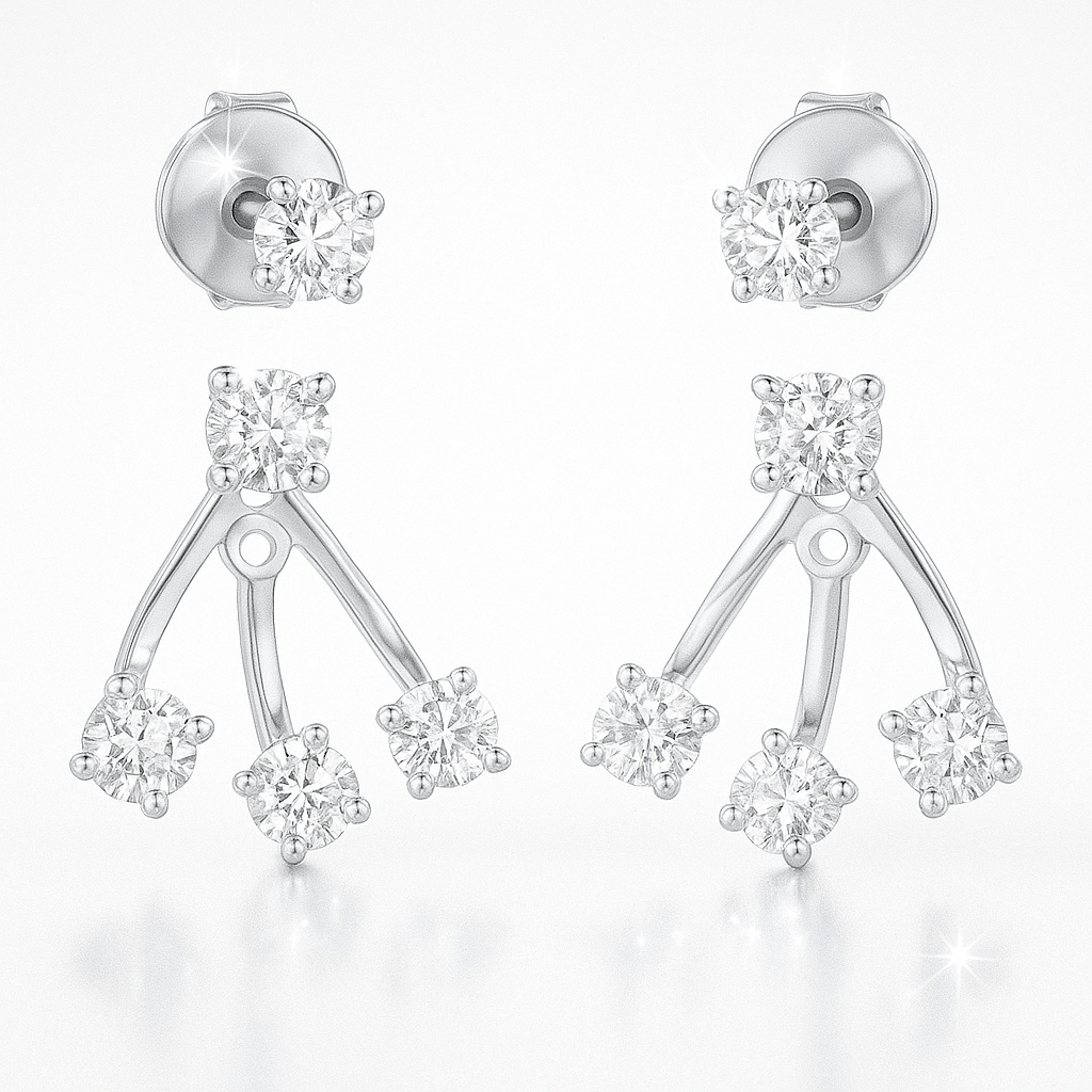 Trio Diamond Raindrop Earrings in White Gold