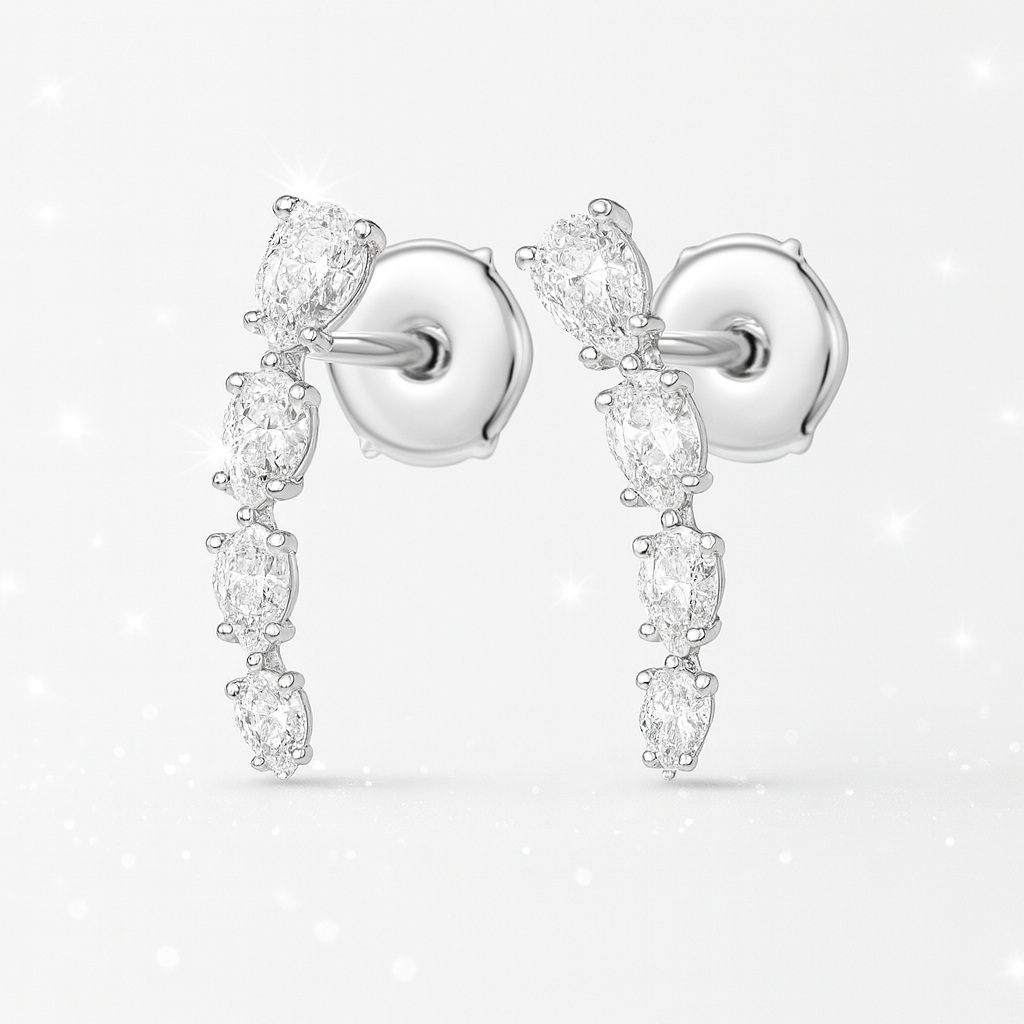 Angel Tear Drop Diamond Earrings - 18K White Gold