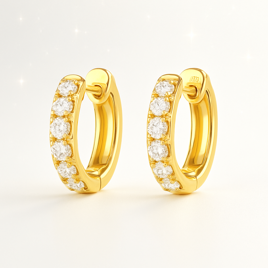 Classic Diamond Huggie Earrings - 18K Yellow Gold