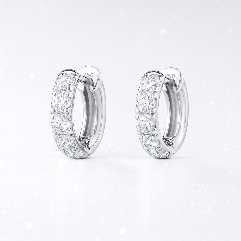Classic Diamond Huggie Earrings - 18k White Gold