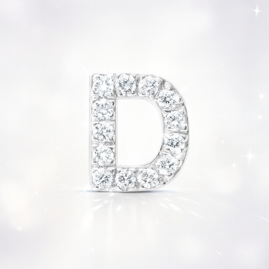 D Letter Stud Earring White Gold