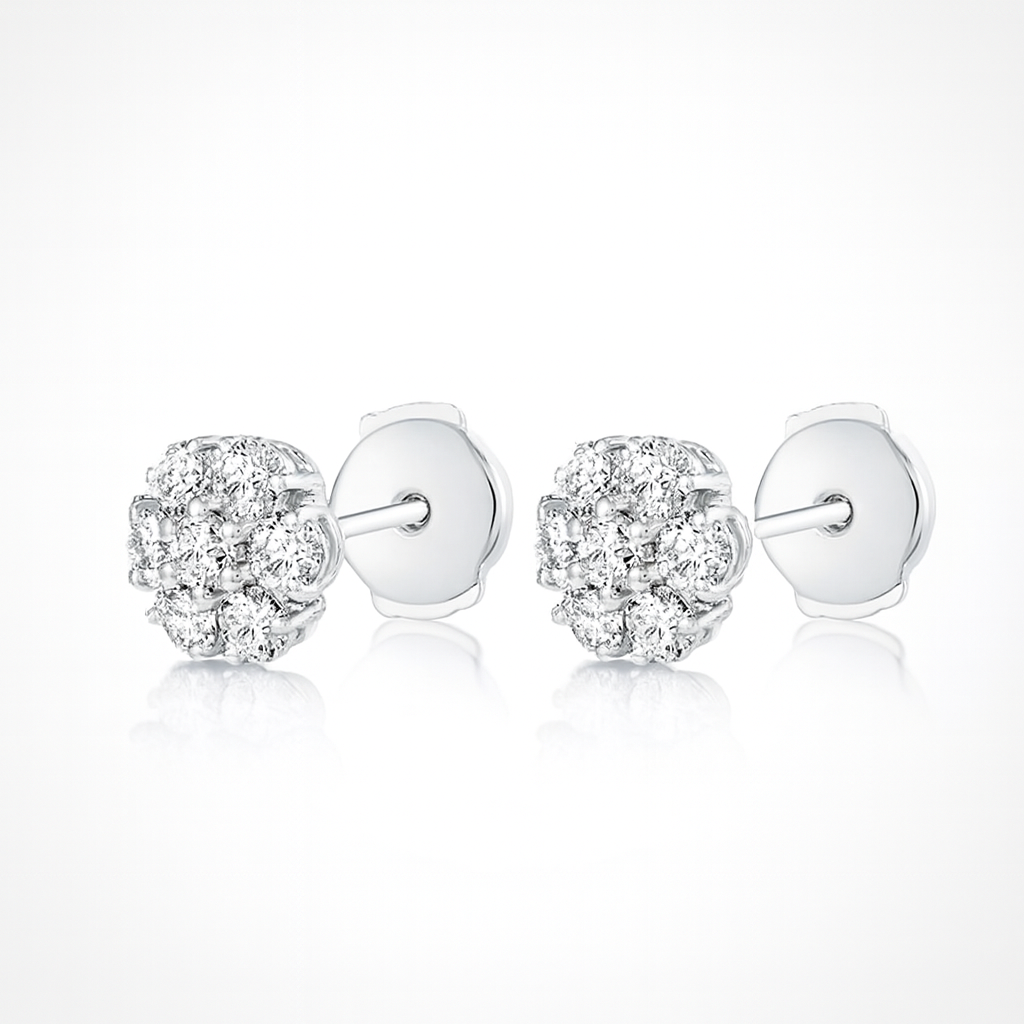 Diamond Halo Earrings White Gold