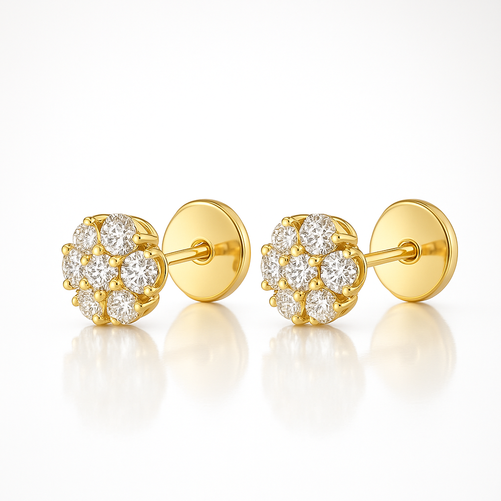Diamond Halo Earrings – Yellow Gold