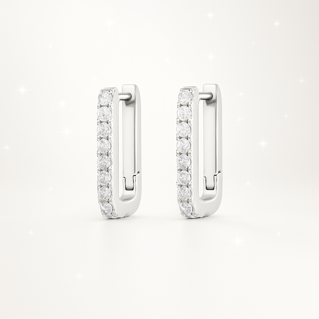 Diamond Paperclip Hoop Earrings - 18K White Gold