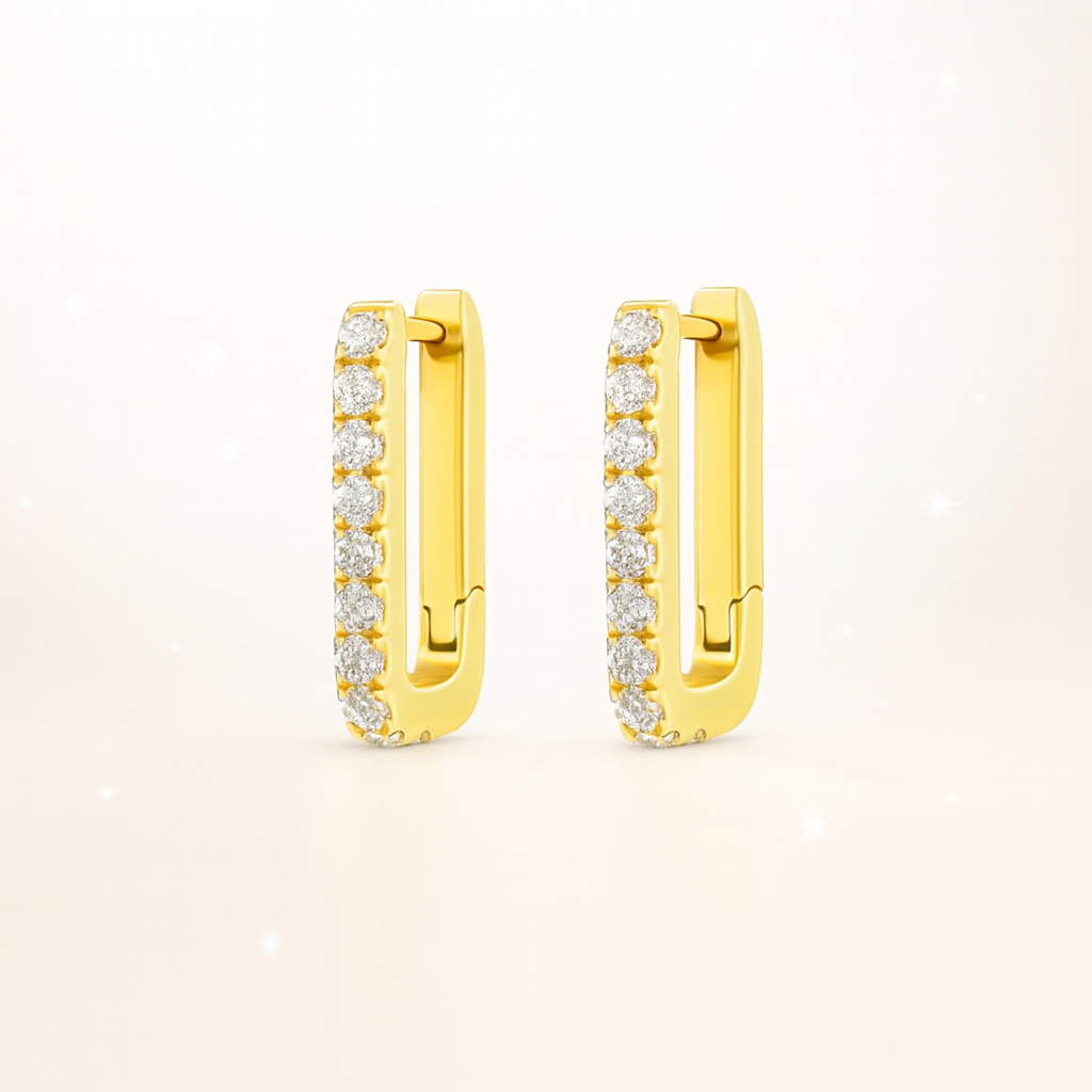 Diamond Paperclip Hoop Earrings - 18K Yellow Gold