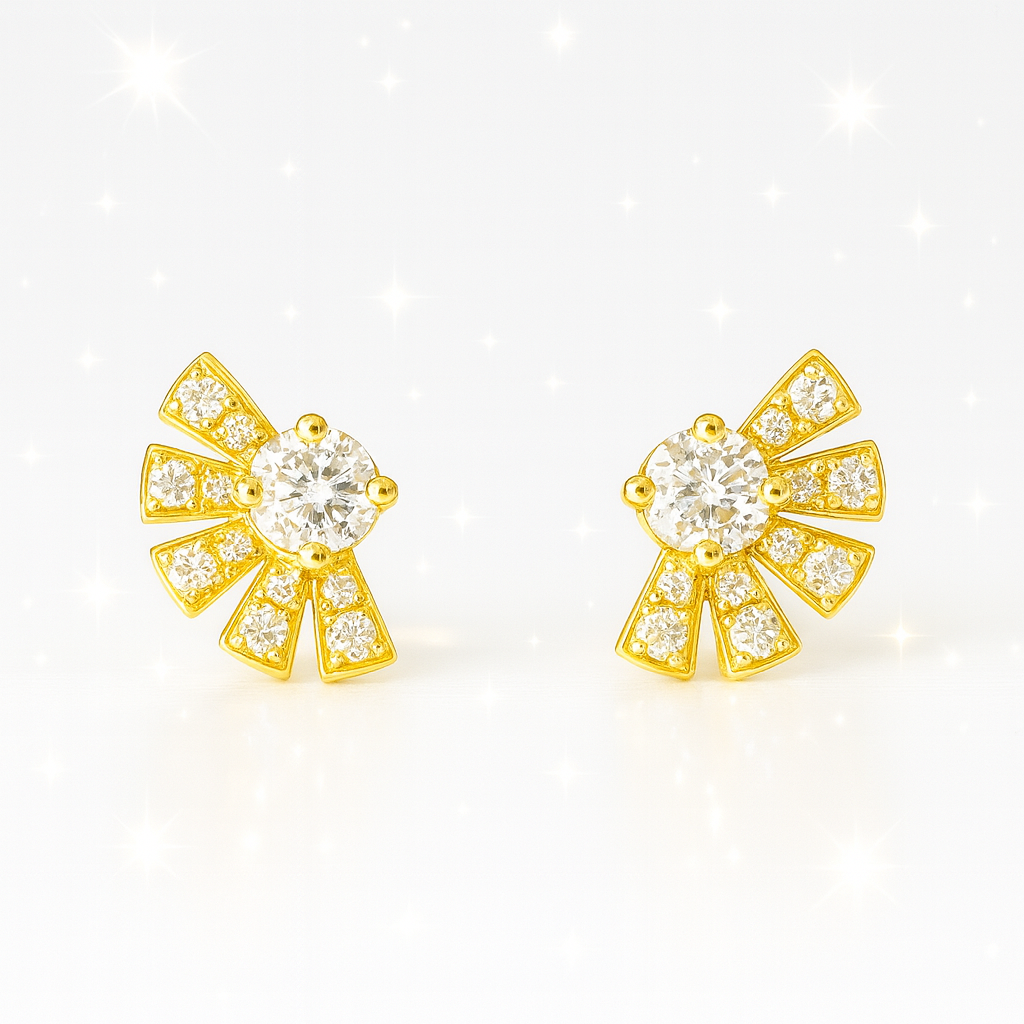 Diamond Sunrise Stud Earrings - 18K Yellow Gold