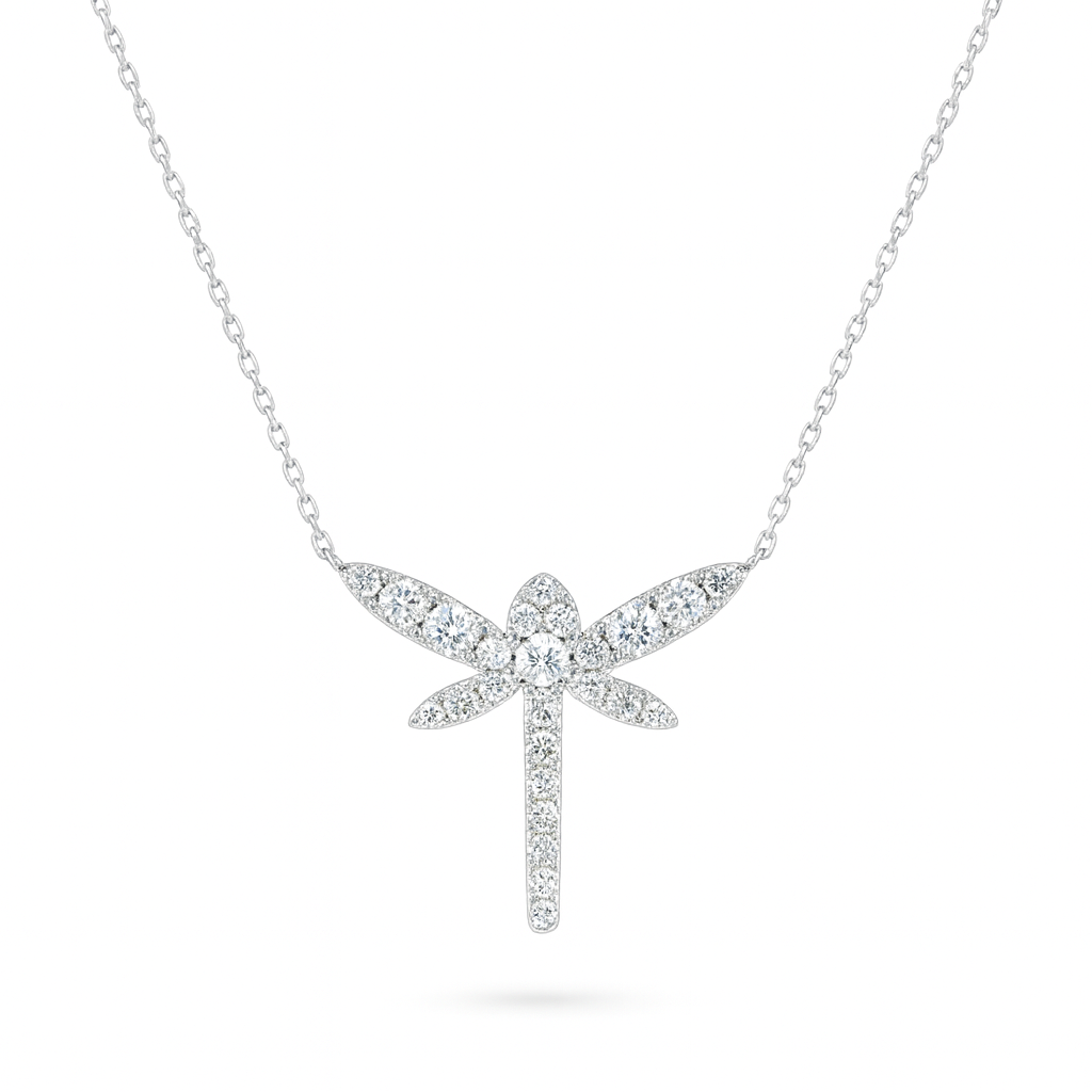 0.72ct - Dragonfly Diamond Pendant in 18k White Gold