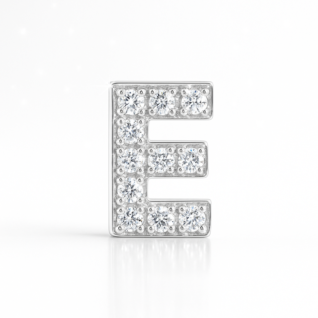 E Letter Stud Earring White Gold