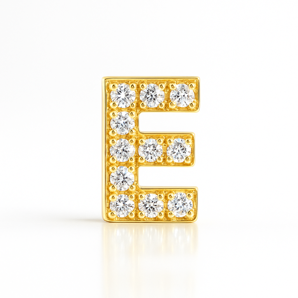 E Letter Stud Earring – 18k Yellow Gold